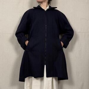 Vintage Michael Lewis Navy Wool Peacoat Coat – Minimalist Zip-Up O-ring zip